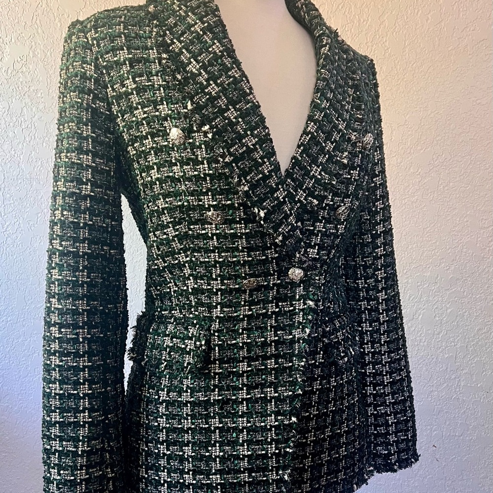 Rachel Zoe Green and White Blazer with Structured Shoulders